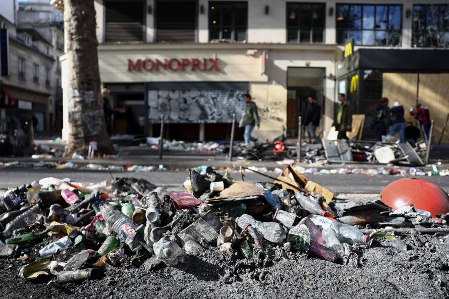 Aftermath of clashes during a national day of protests against the cost of living and rising fuel prices, in Paris