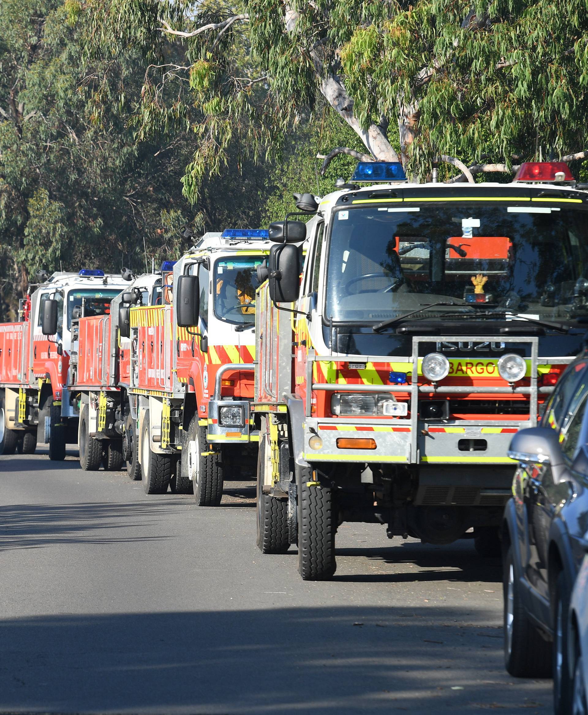 NSW Rural Fire Service trucks as seen on standby at Allison Crescent, Menai in Sydney