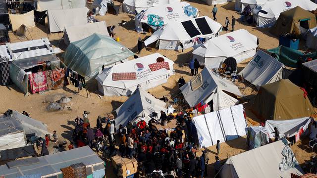 Displaced Palestinians shelter in tent camp in Rafah, southern Gaza Strip