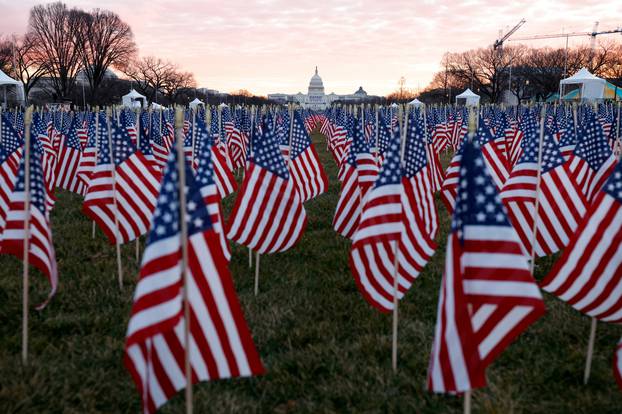 Flags are seen at the National Mall to represent the people who are unable to travel for the inauguration in Washington