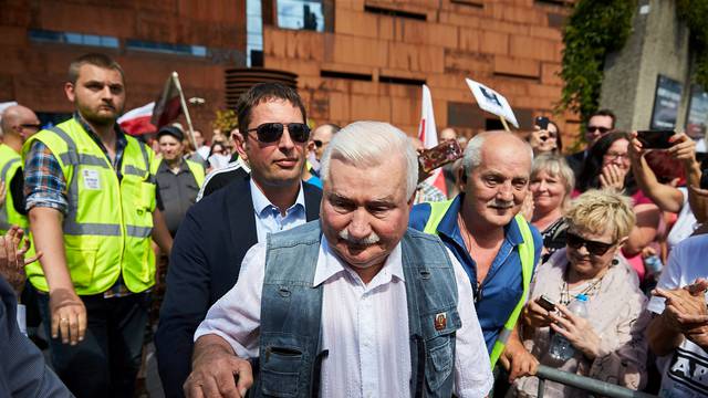 Former Polish President Walesa attends protest against Supreme Court legislation, in Gdansk