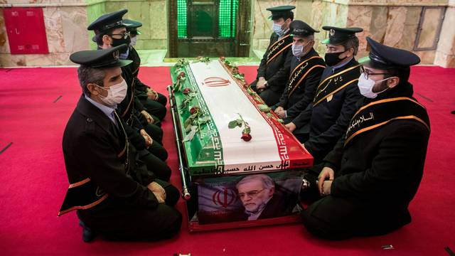FILE PHOTO: Body of slain top Iranian nuclear scientist during burial ceremony