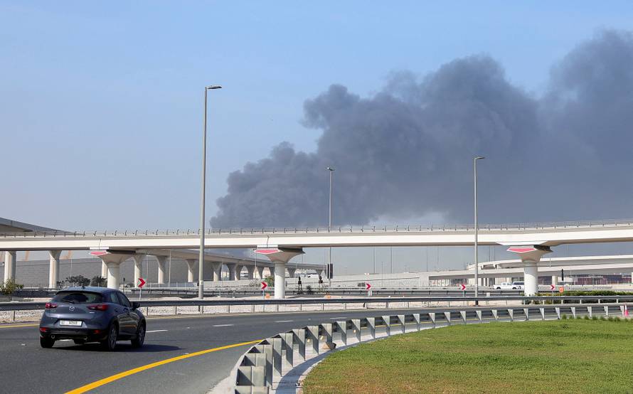 Smoke billows from Jebel Ali port after an Iranian attack, following United States and Israel strikes on Iran, in Dubai