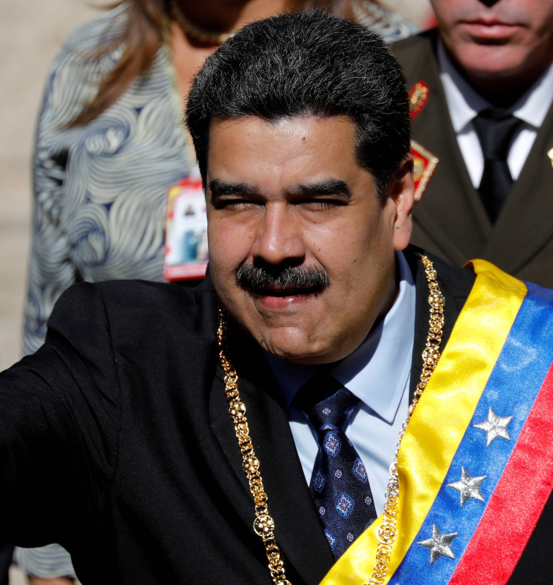 FILE PHOTO: Venezuela's President Nicolas Maduro gestures during the arrival for a special session of the National Constituent Assembly to present his annual state of the nation in Caracas