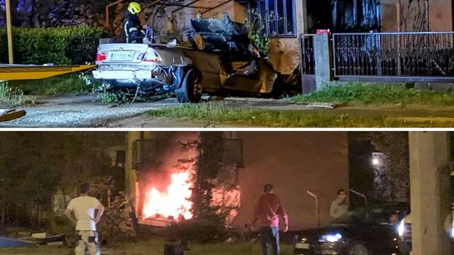Nova snimka: Divljao BMW-om, udario u kuću, auto mu izgorio