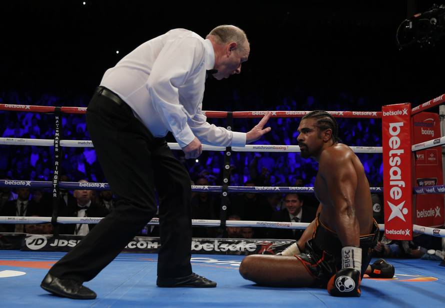 David Haye is given the count by the referee