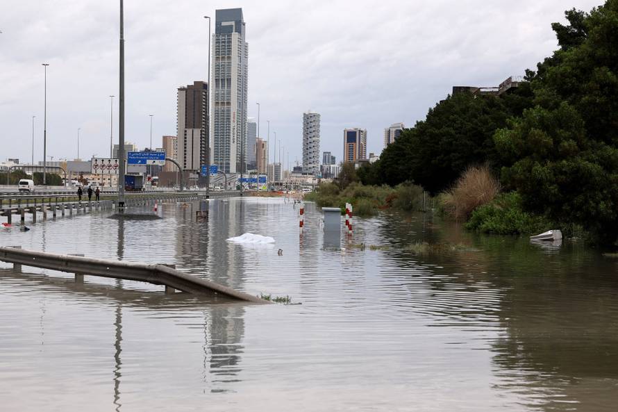 A general view of floods caused by heavy rains in Dubai