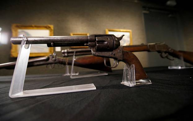 FILE PHOTO: A media preview of the Colt Single Action Army revolver used to kill Billy the Kid in Los Angeles