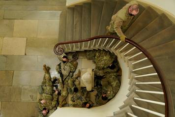 National Guard members gather at the U.S. Capitol in Washington