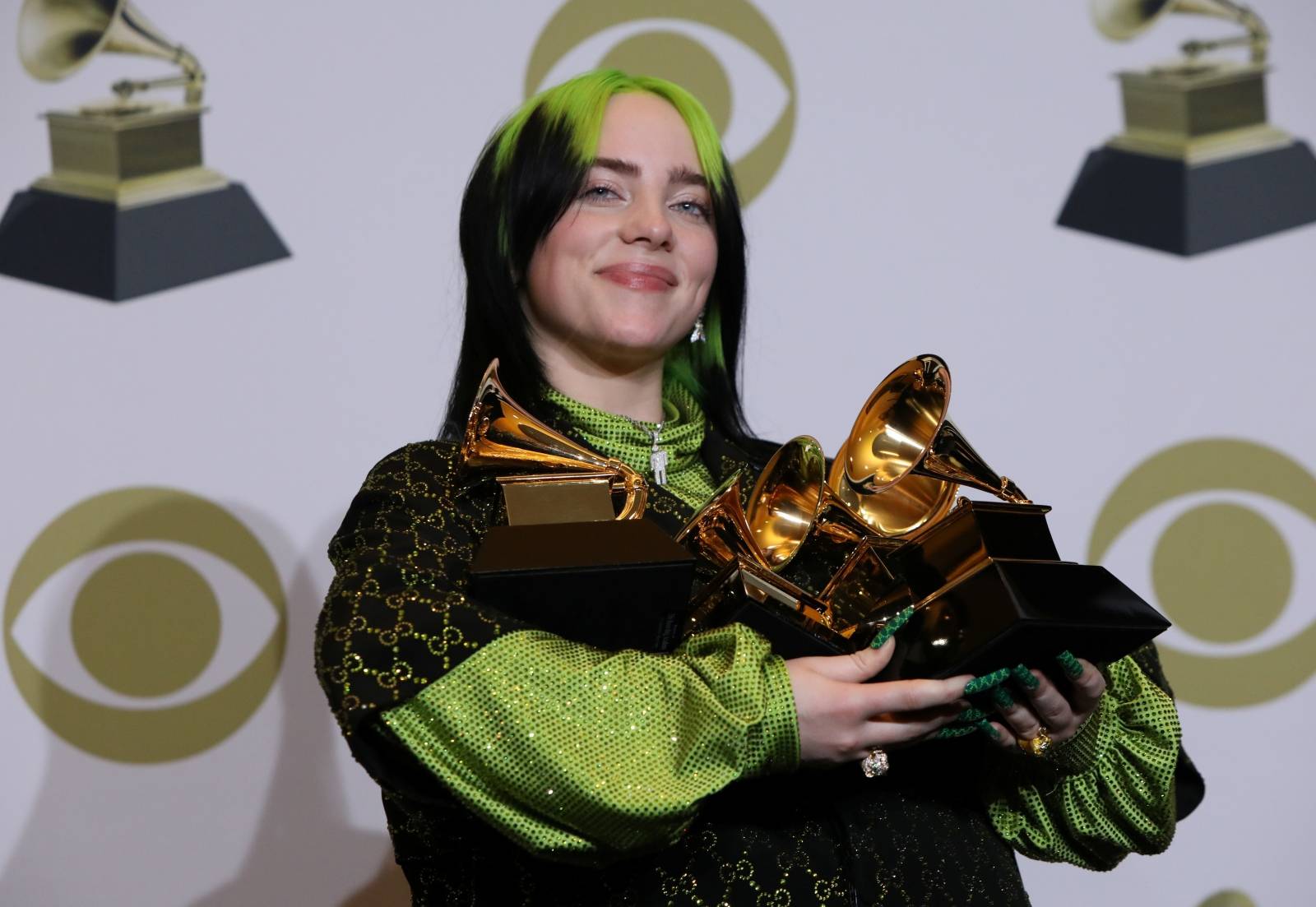 62nd Grammy Awards – Photo Room – Los Angeles, California, U.S., January 26, 2020 - Billie Eilish poses backstage with her awards