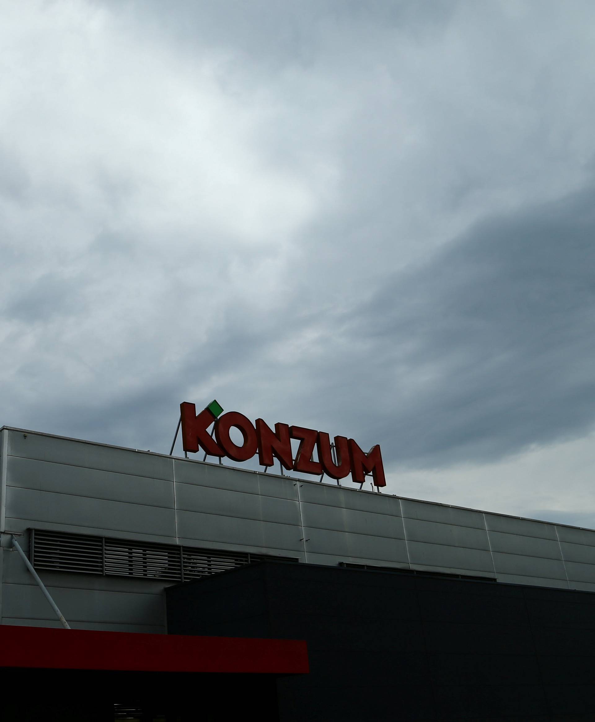 A Konzum logo is seen on the Konzum supermarket in Zagreb