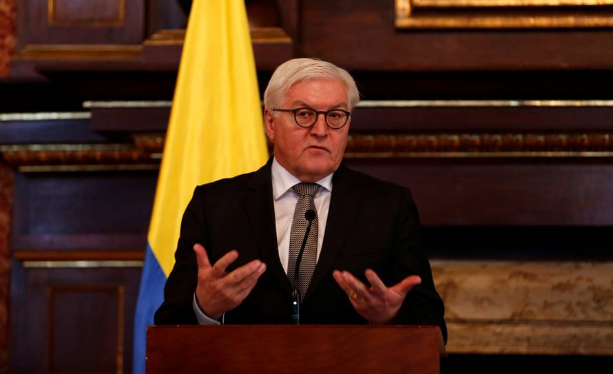 German FM Steinmeier speaks during a media conference at the San Carlos palace in Bogota
