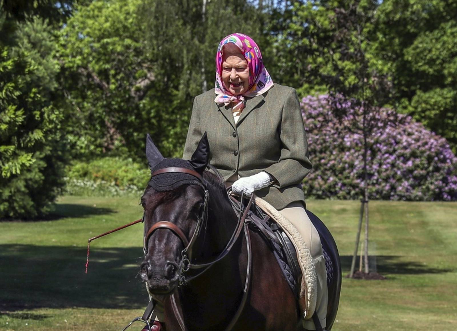 Britain's Queen Elizabeth II rides Balmoral Fern, a 14-year-old Fell pony, in Windsor Home Park