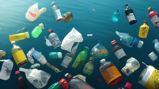 Illustration,Of,Plastic,Bottles,Waste,Floating,In,The,Sea,Water.