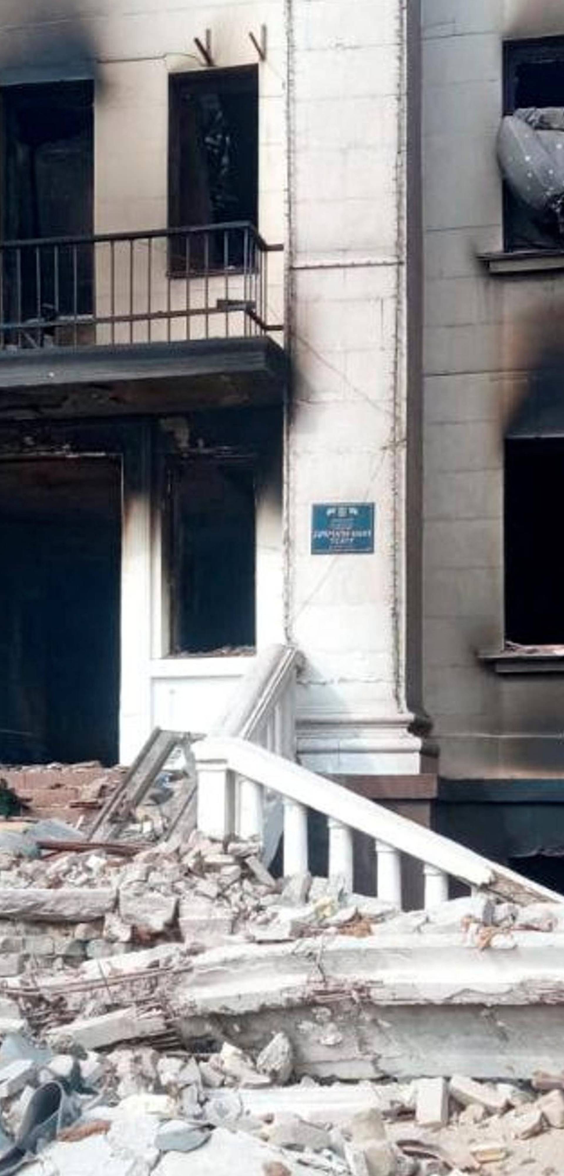 General view of the remains of the drama theatre which was hit by a bomb in Mariupol