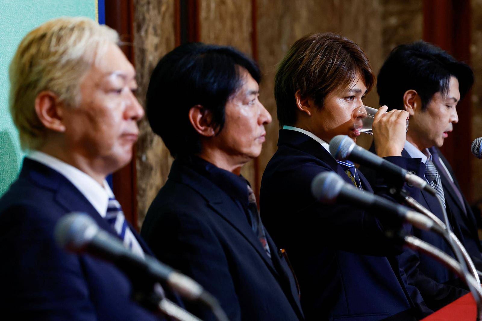 Members of Johnny's Sexual Assault Victims Association attend a press conference in Tokyo