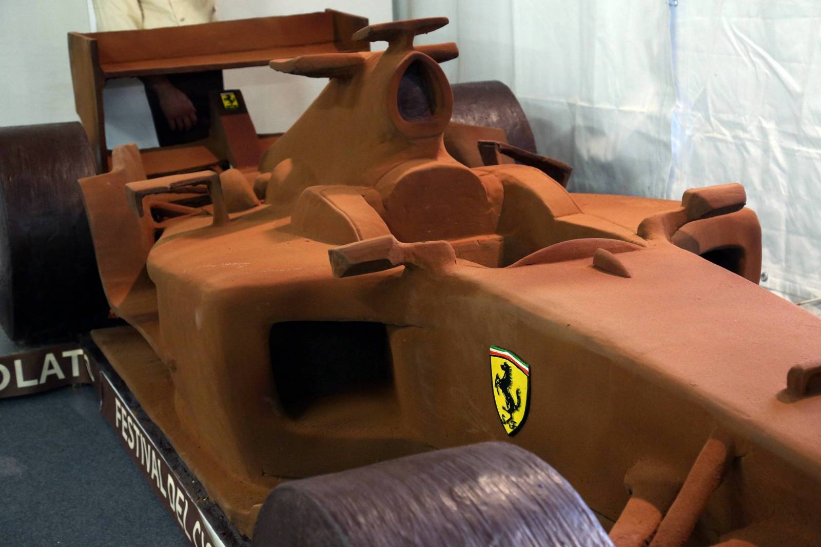 A chocolate reproduction of the Ferrari F2004, the most successful car driven by Michael Schumacher