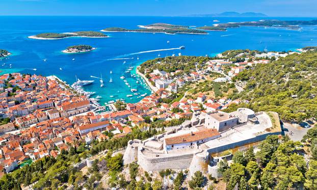 Amazing,Town,Of,Hvar,And,Fortica,Fortress,Aerial,View,,Dalmatia