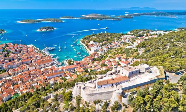 Amazing,Town,Of,Hvar,And,Fortica,Fortress,Aerial,View,,Dalmatia