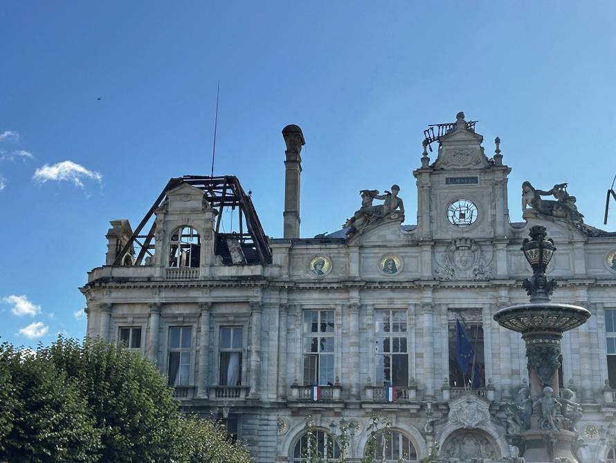 Burnt and destroyed Limoges town hall, which was set ablaze and largely destroyed in an arson attack, in Limoges