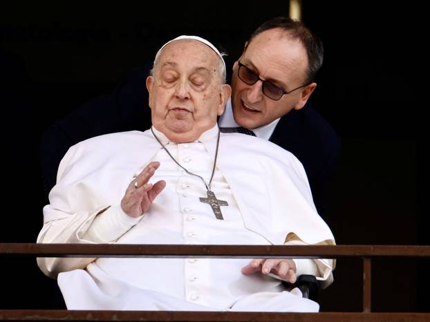 Pope Francis' first public appearance in five weeks on the day of his discharge from Gemelli Hospital, in Rome