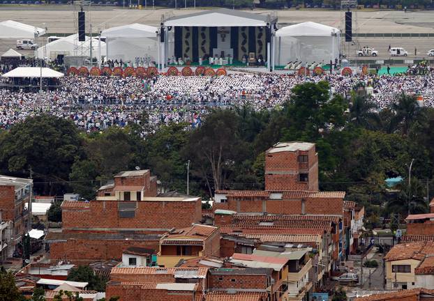 Pope Francis leads holy mass at the Enrique Olaya Herrera airport, in Medellin