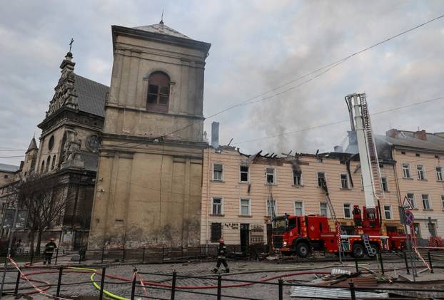 Aftermath of a Russian drone strike in Lviv