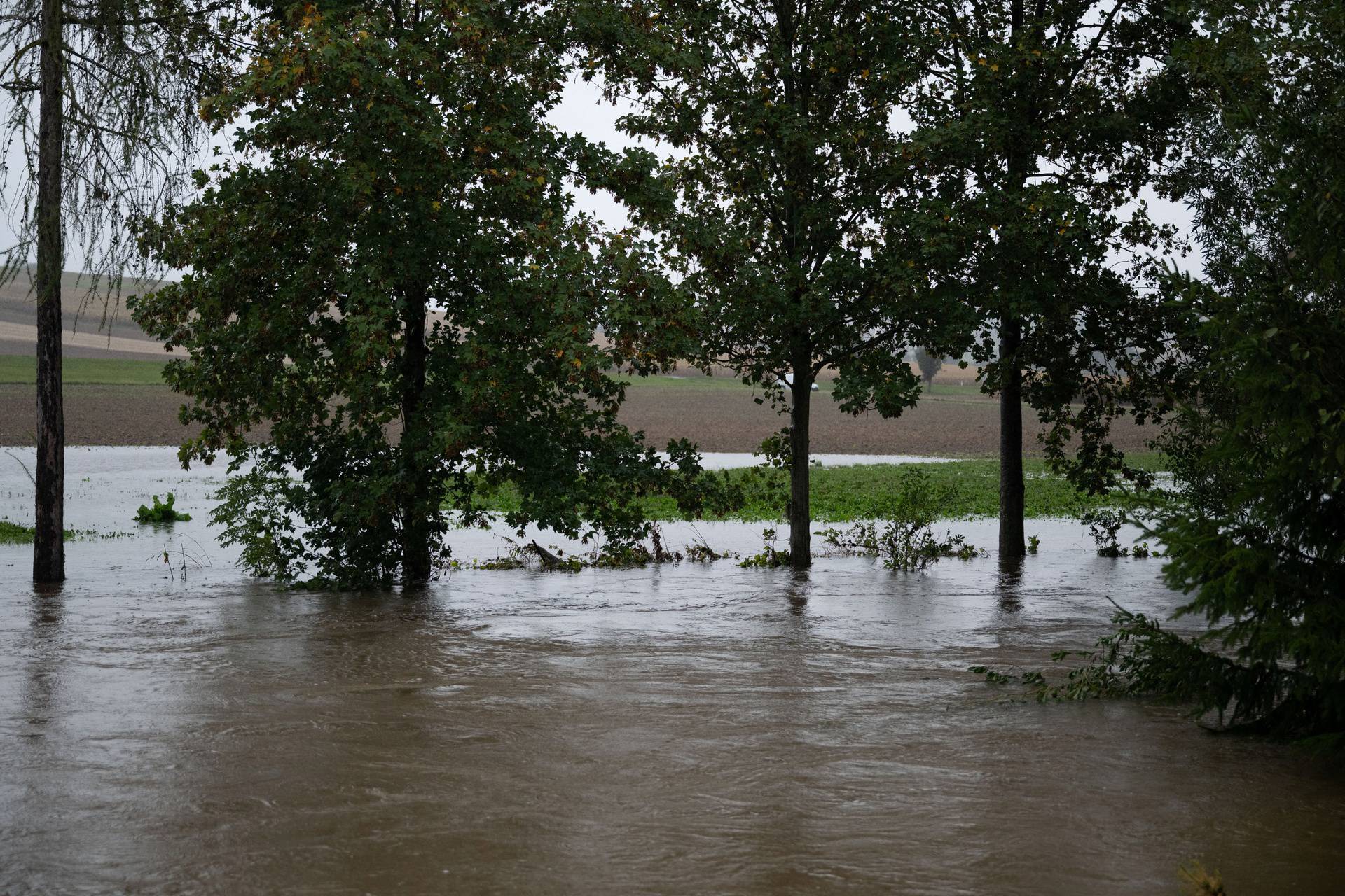 A view shows a a flooded area along the river Grosse Gusen after heavy rainfalls, near Engerwitzdorf