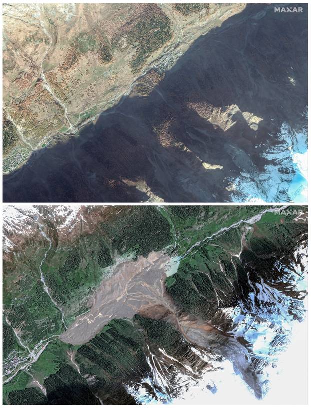 A satellite image shows Blatten village