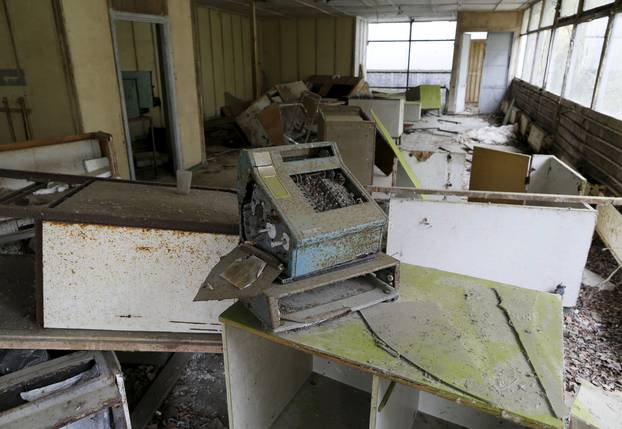 An interior view of a store in the abandoned city of Pripyat near the Chernobyl nuclear power plant in Ukraine