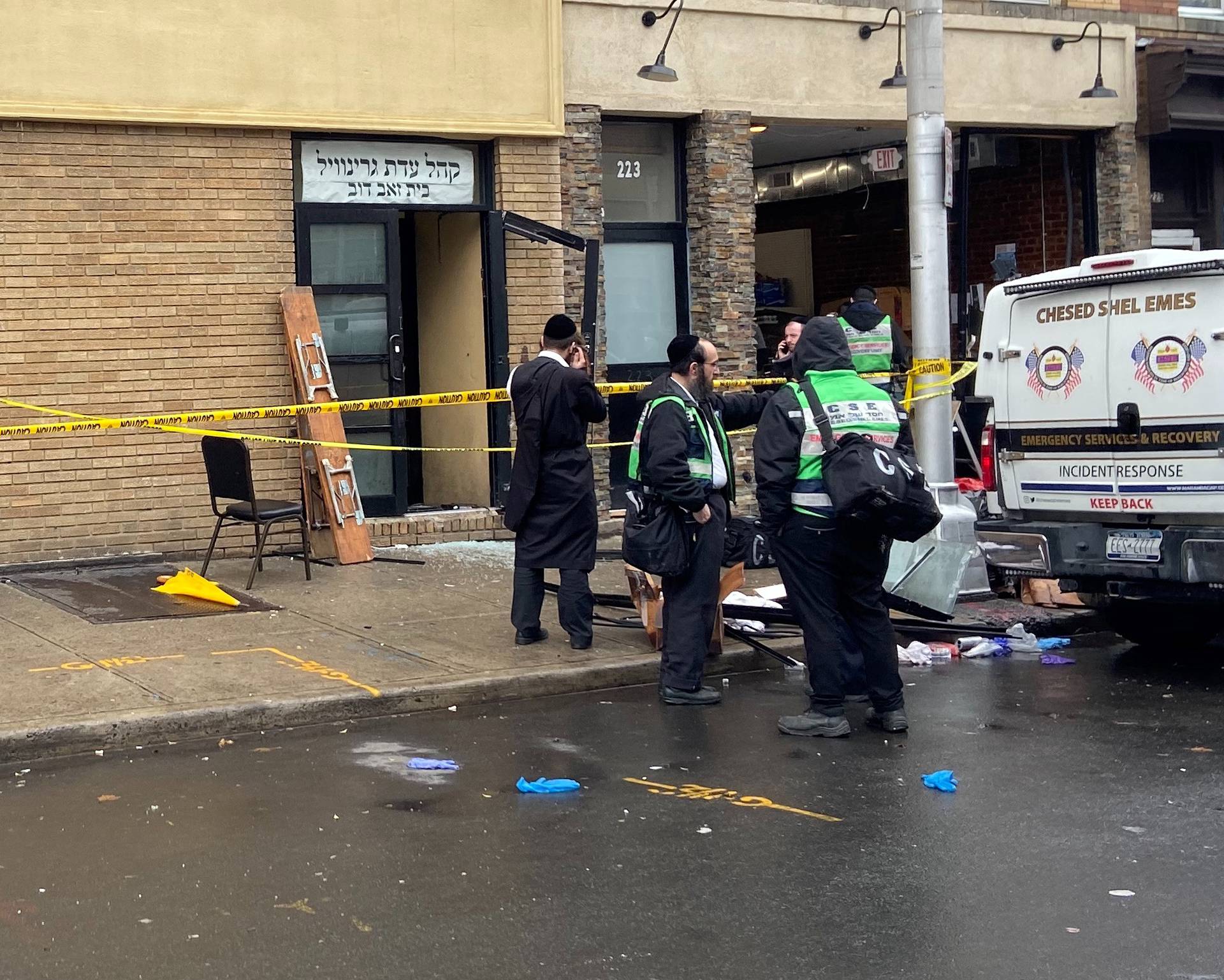 A picture of the scene the day after an hours-long gun battle with two men around a kosher market in Jersey City, New Jersey