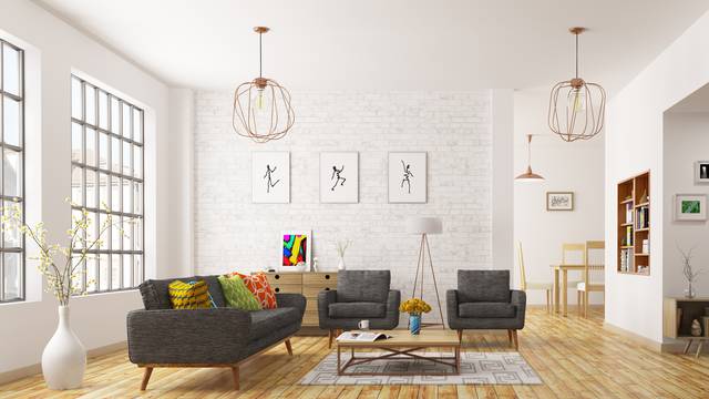 Modern interior of living room 3d rendering