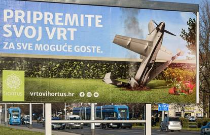 Pad letjelice inspirirao reklamni pano u Zagrebu: Pripremite se za sve moguće goste u vrtu...