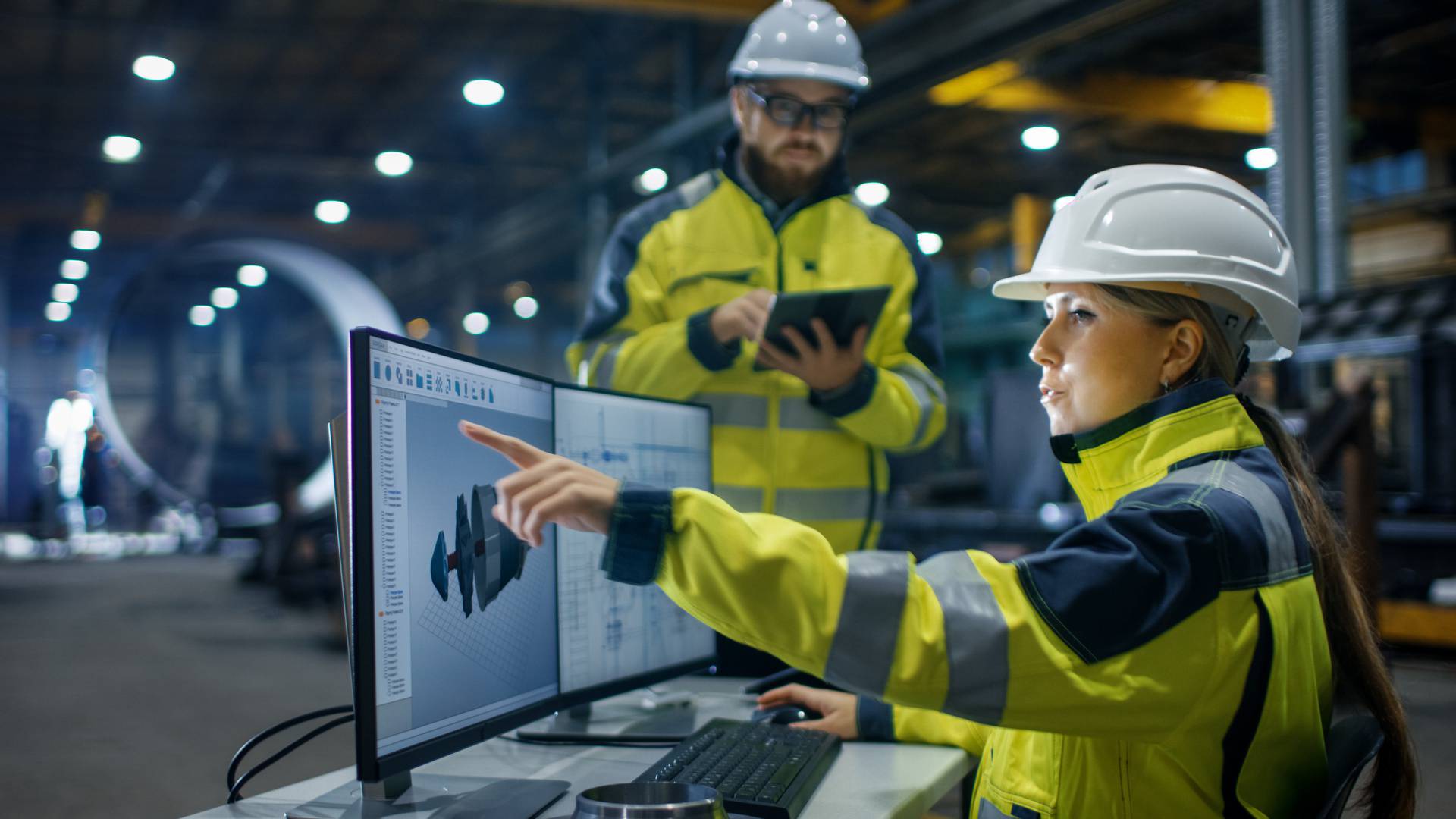 Inside,The,Heavy,Industry,,Factory,Female,Industrial,Engineer,Works,On