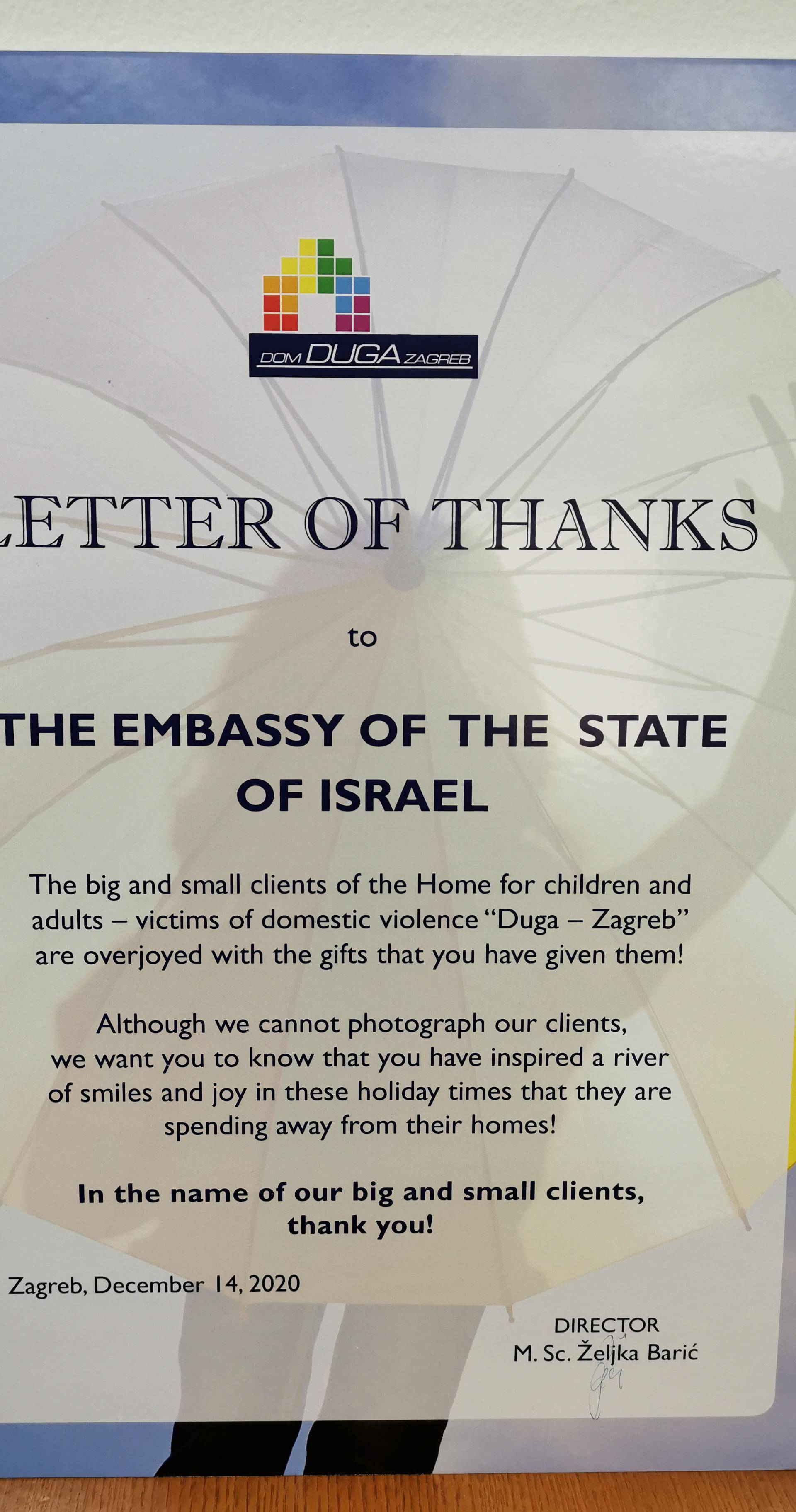 Veleposlanik Izraela poklonima uljepšao božićne blagdane djeci