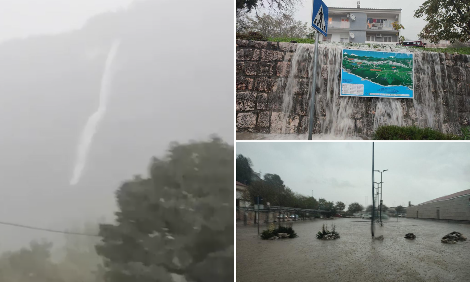 Zbog velike količine kiše stvorio se slap iznad Bribira kod Novog Vinodolskog, ceste poplavljene