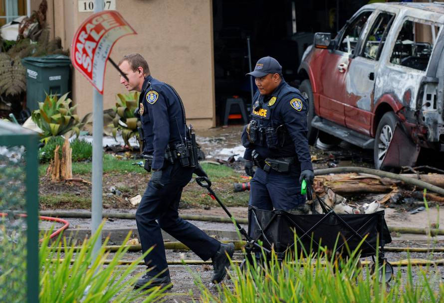 Crash scene after a civilian aircraft went down in a neighborhood, in San Diego