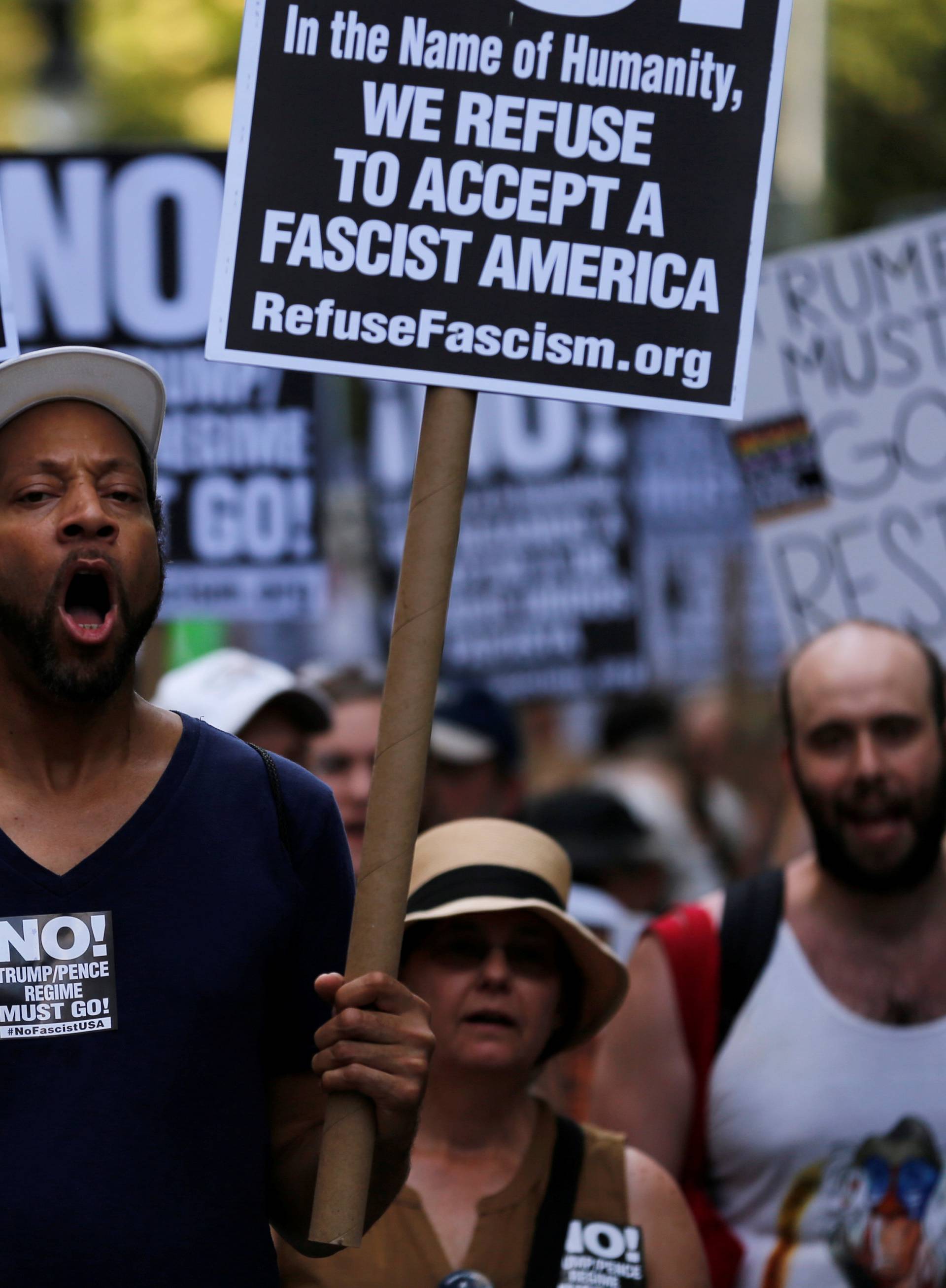 A protester shouts slogans at a protest against white nationalism in New York City