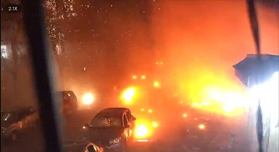 An explosion from a Russian strike, amid Russia's attack on Ukraine, in Kharkiv