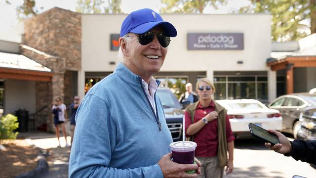 Biden speaks to reporters while on vacation in South Lake Tahoe