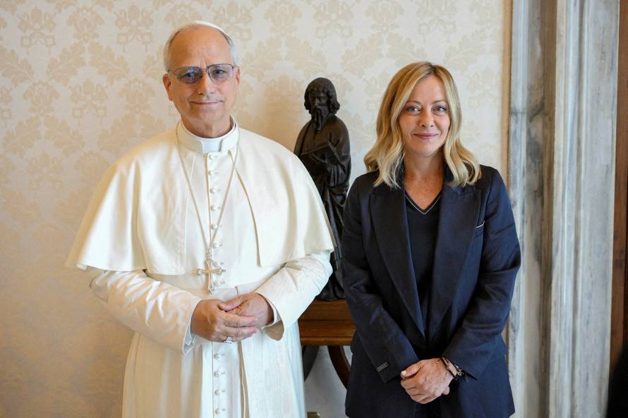 FILE PHOTO: Pope Leo XIV meets Italy's Prime Minister Meloni, at the Vatican