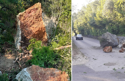 Zastoj na Krku: S brda se srušile tri velike stijene i blokirale cestu, vatrogasci su na terenu