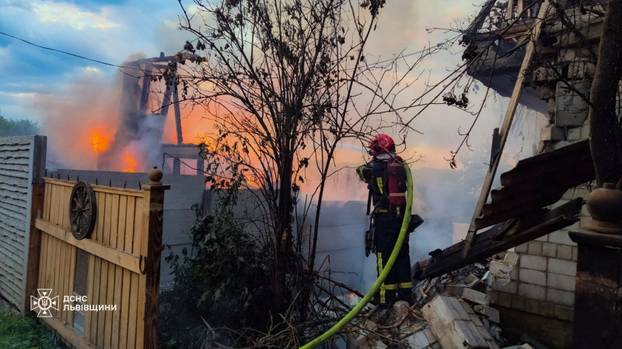 Aftermath of a Russian drone and missile attack in Lviv region