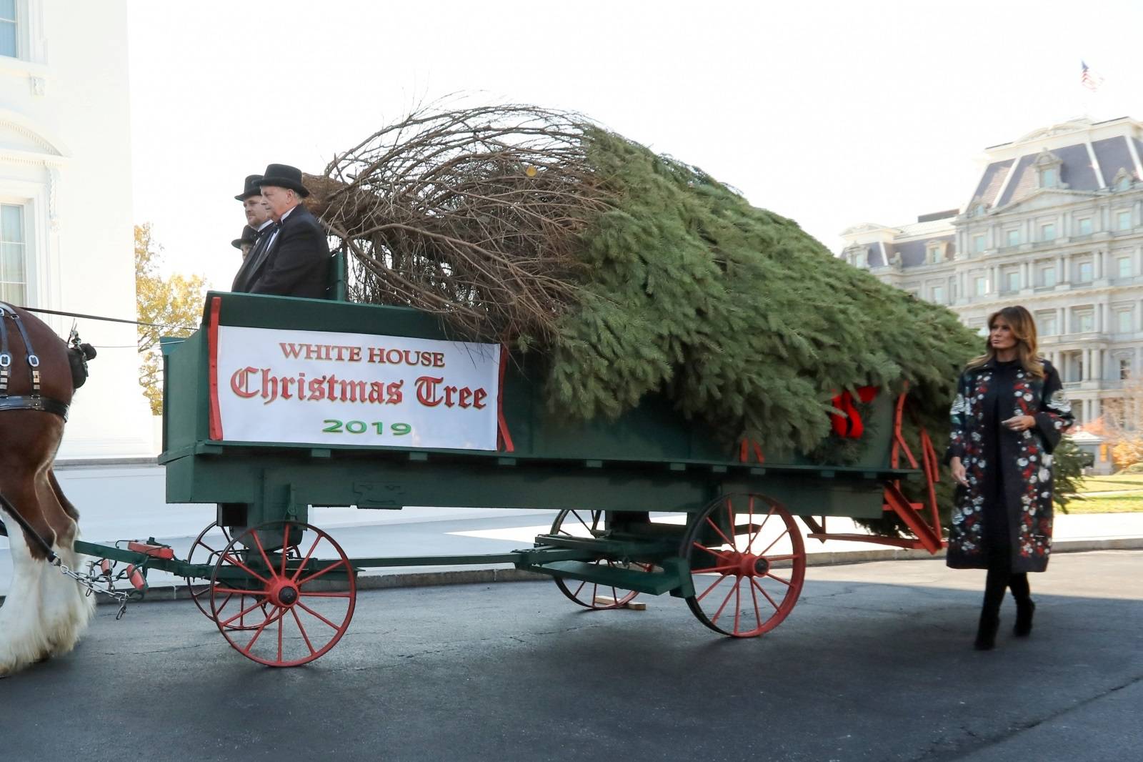 U.S. first lady Melania Trump receives 2019 White House Christmas Tree in Washington