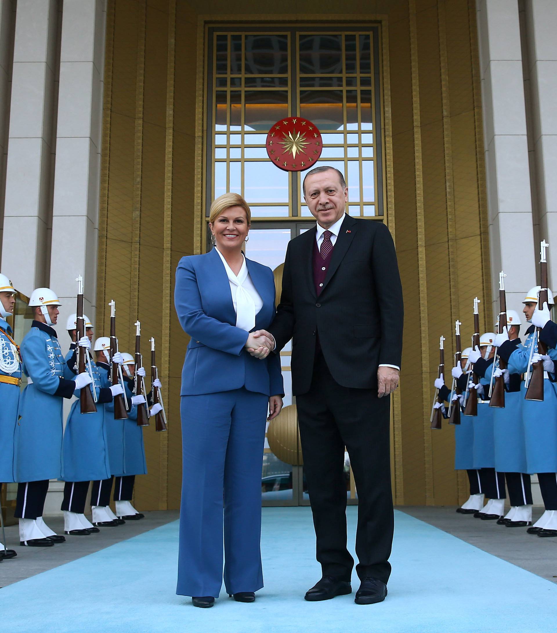 Turkish President Tayyip Erdogan meets with Croatian President Kolinda Grabar-Kitarovic at the Presidential Palace in Ankara