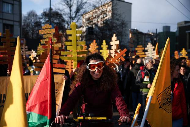 Demonstrators protest the 2026 Winter Olympics in Milan