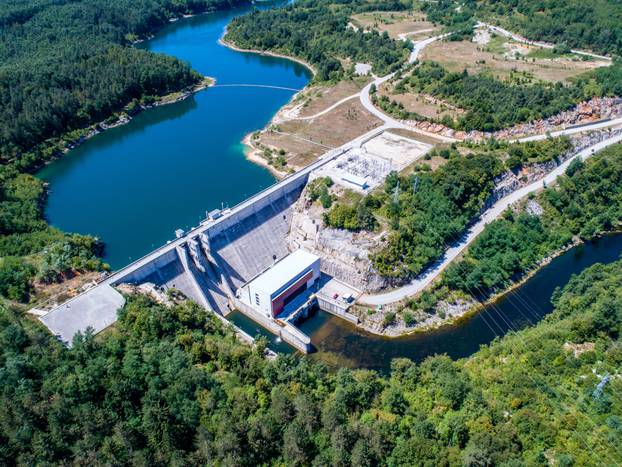 Aerial,View,Of,Hydro,Power,Plant,Lesce,On,River,Dobra