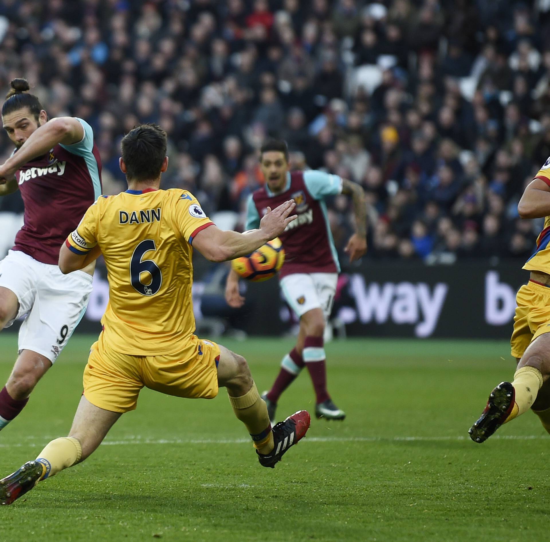 West Ham United's Andy Carroll shoots at goal