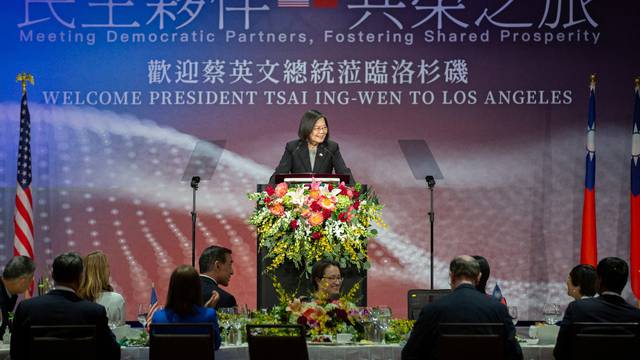 Taiwanese President Tsai Ing-wen attends an event with members of the Taiwanese community, in Los Angeles