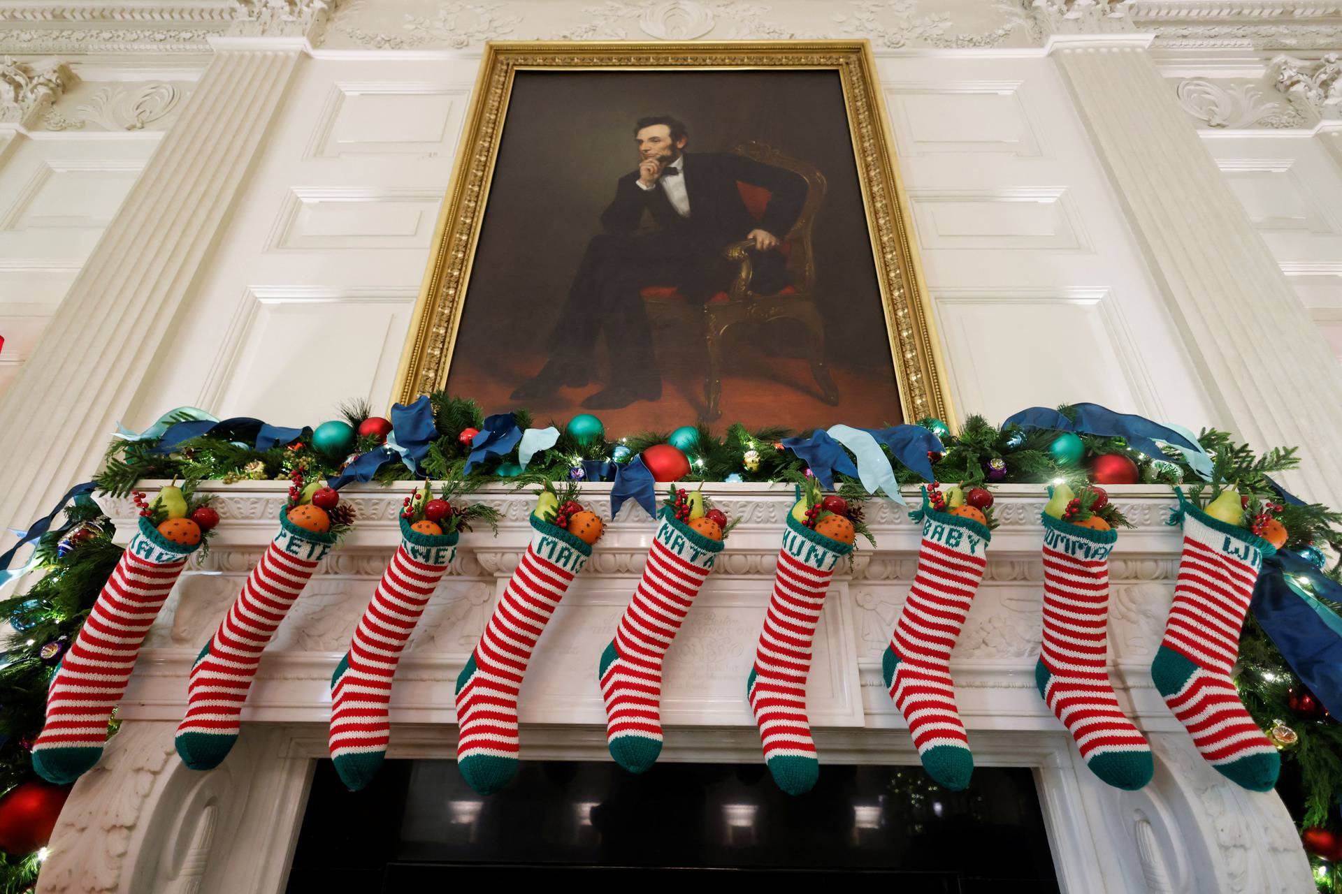 Christmas decorations on the theme "We the People" are unveiled at the White House